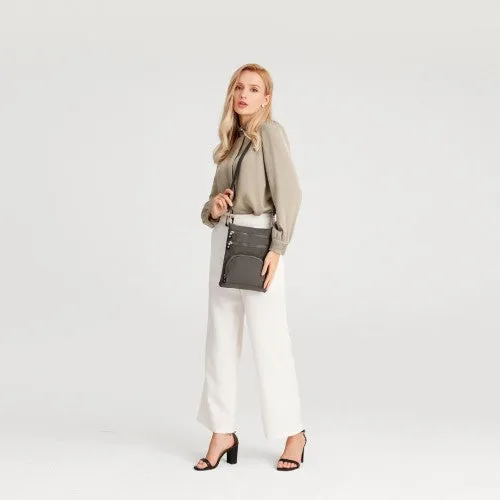 Kono Casual Multi Pocket RFID Blocking Cross Body Bag - Grey