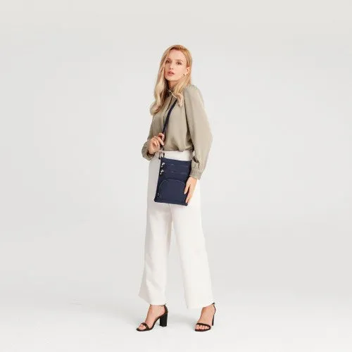 Kono Casual Multi Pocket RFID Blocking Cross Body Bag - Navy