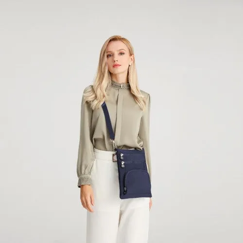 Kono Casual Multi Pocket RFID Blocking Cross Body Bag - Navy