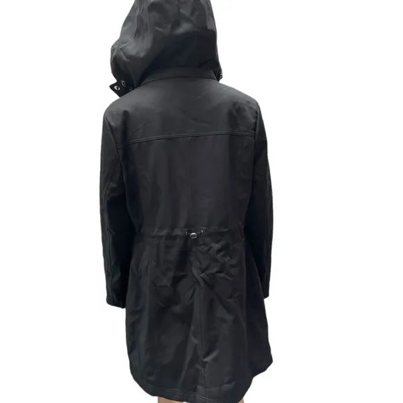 Kristen Blake black fitted long sleeve hooded pea coat size medium