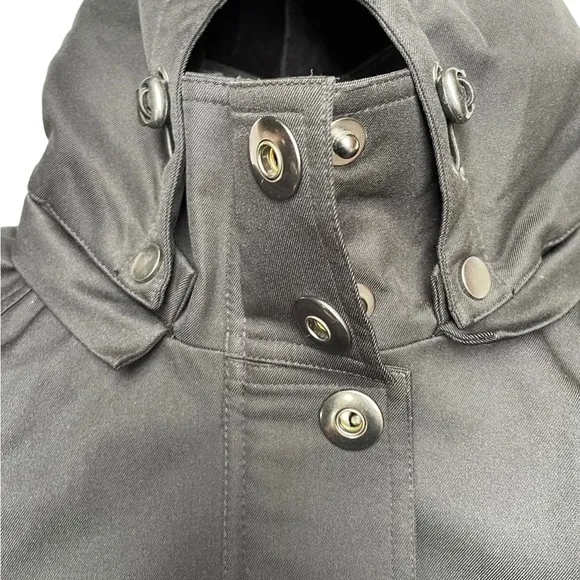 Kristen Blake black fitted long sleeve hooded pea coat size medium