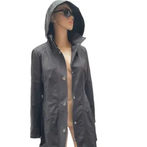 Kristen Blake black fitted long sleeve hooded pea coat size medium