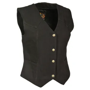 Ladies Plain Side 3 Snap Front Denim Vest