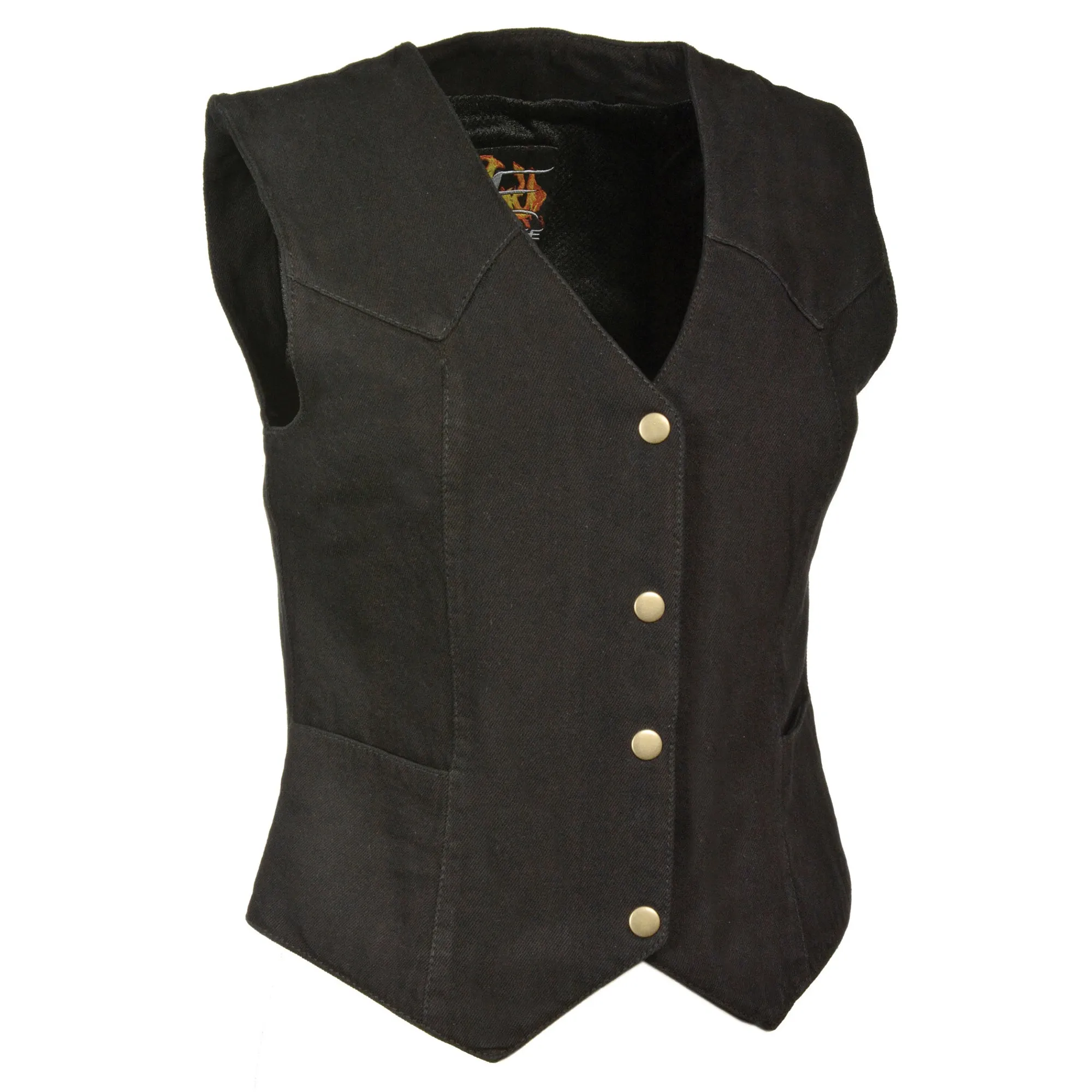 Ladies Plain Side 3 Snap Front Denim Vest