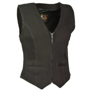 Ladies Zipper Front Denim Vest w/ V Neck Collar
