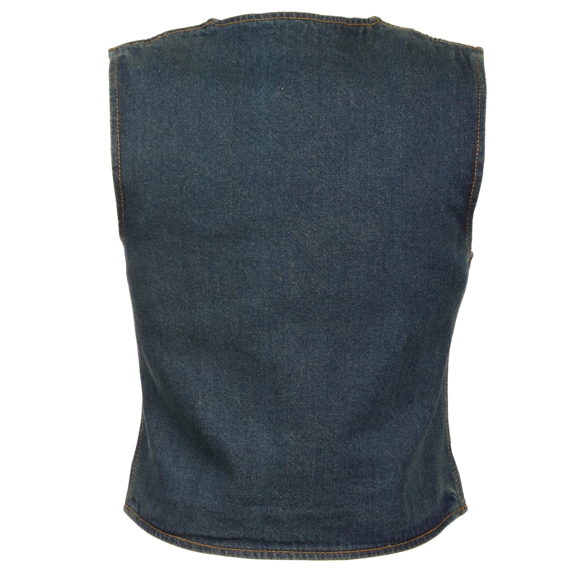 Ladies Zipper Front Denim Vest w/ V Neck Collar