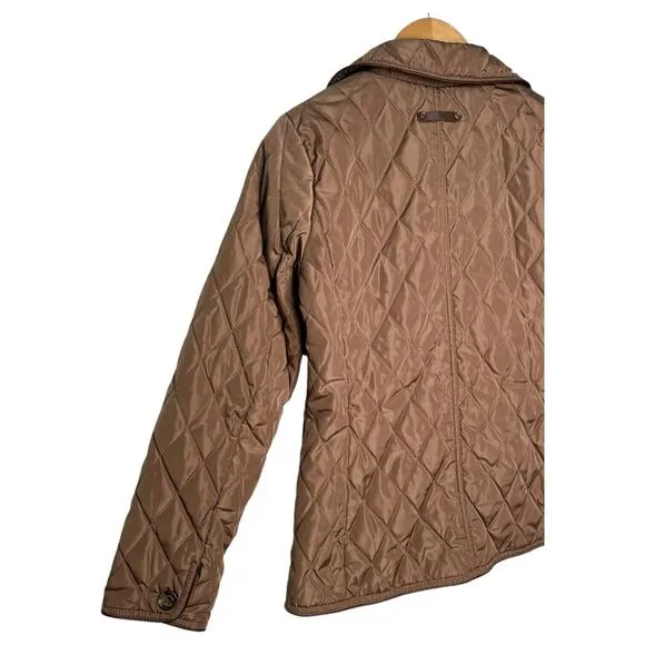 Lauren Ralph Lauren Puffer Jacket Womens XS Petite Quilted Button Up Logo Brown