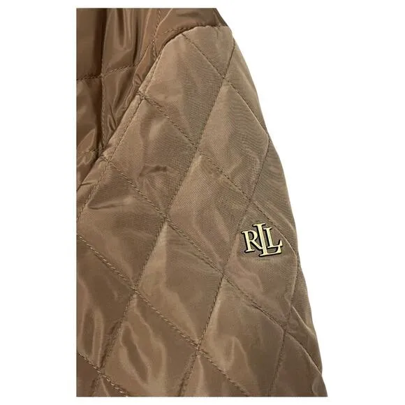 Lauren Ralph Lauren Puffer Jacket Womens XS Petite Quilted Button Up Logo Brown