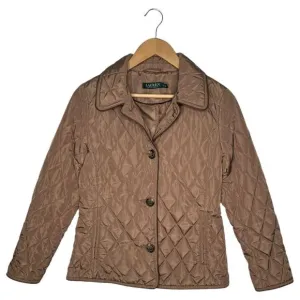 Lauren Ralph Lauren Puffer Jacket Womens XS Petite Quilted Button Up Logo Brown