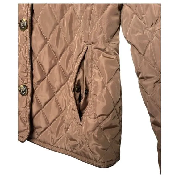 Lauren Ralph Lauren Puffer Jacket Womens XS Petite Quilted Button Up Logo Brown