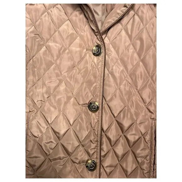 Lauren Ralph Lauren Puffer Jacket Womens XS Petite Quilted Button Up Logo Brown