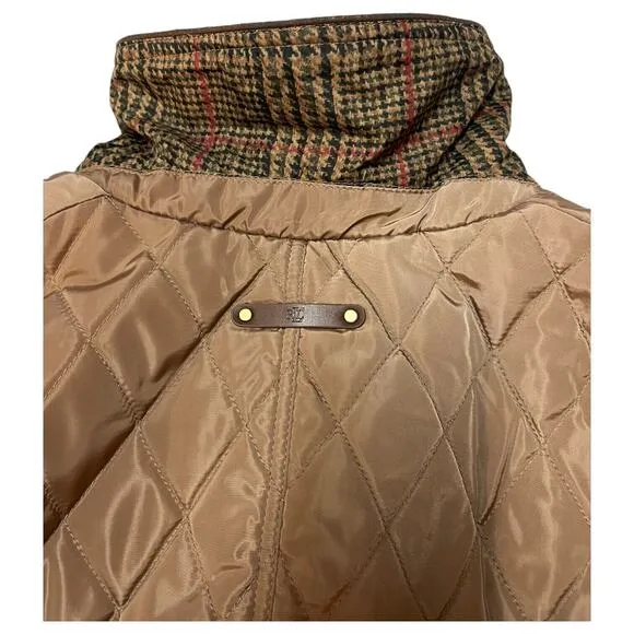 Lauren Ralph Lauren Puffer Jacket Womens XS Petite Quilted Button Up Logo Brown