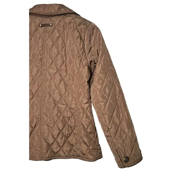 Lauren Ralph Lauren Puffer Jacket Womens XS Petite Quilted Button Up Logo Brown
