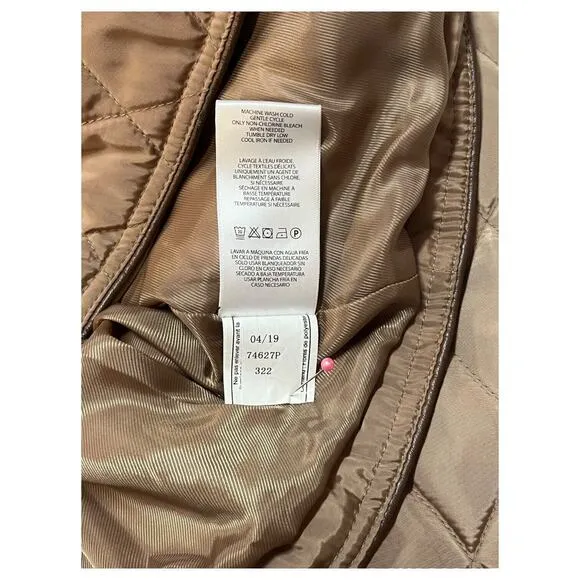 Lauren Ralph Lauren Puffer Jacket Womens XS Petite Quilted Button Up Logo Brown