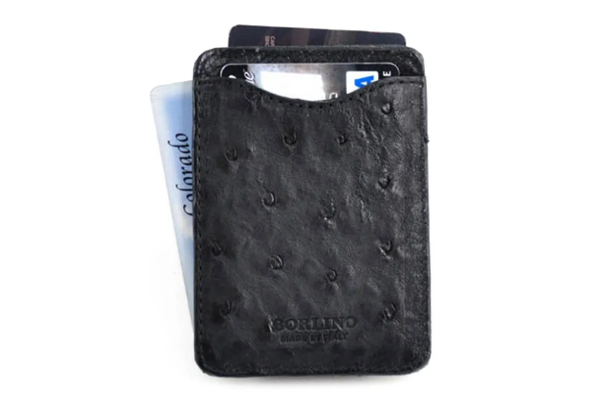 Leather Money Clip Wallet - Ostrich - Onyx Black
