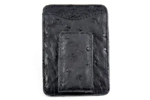 Leather Money Clip Wallet - Ostrich - Onyx Black