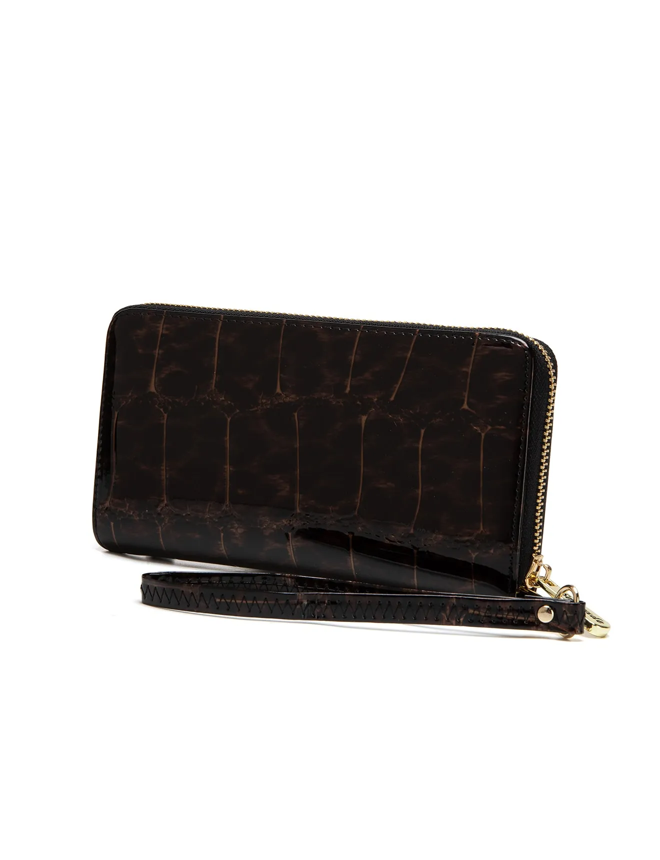 LEOPARD ZIP AROUND  PATENT LEATHER WALLET WITH RFID- WH716