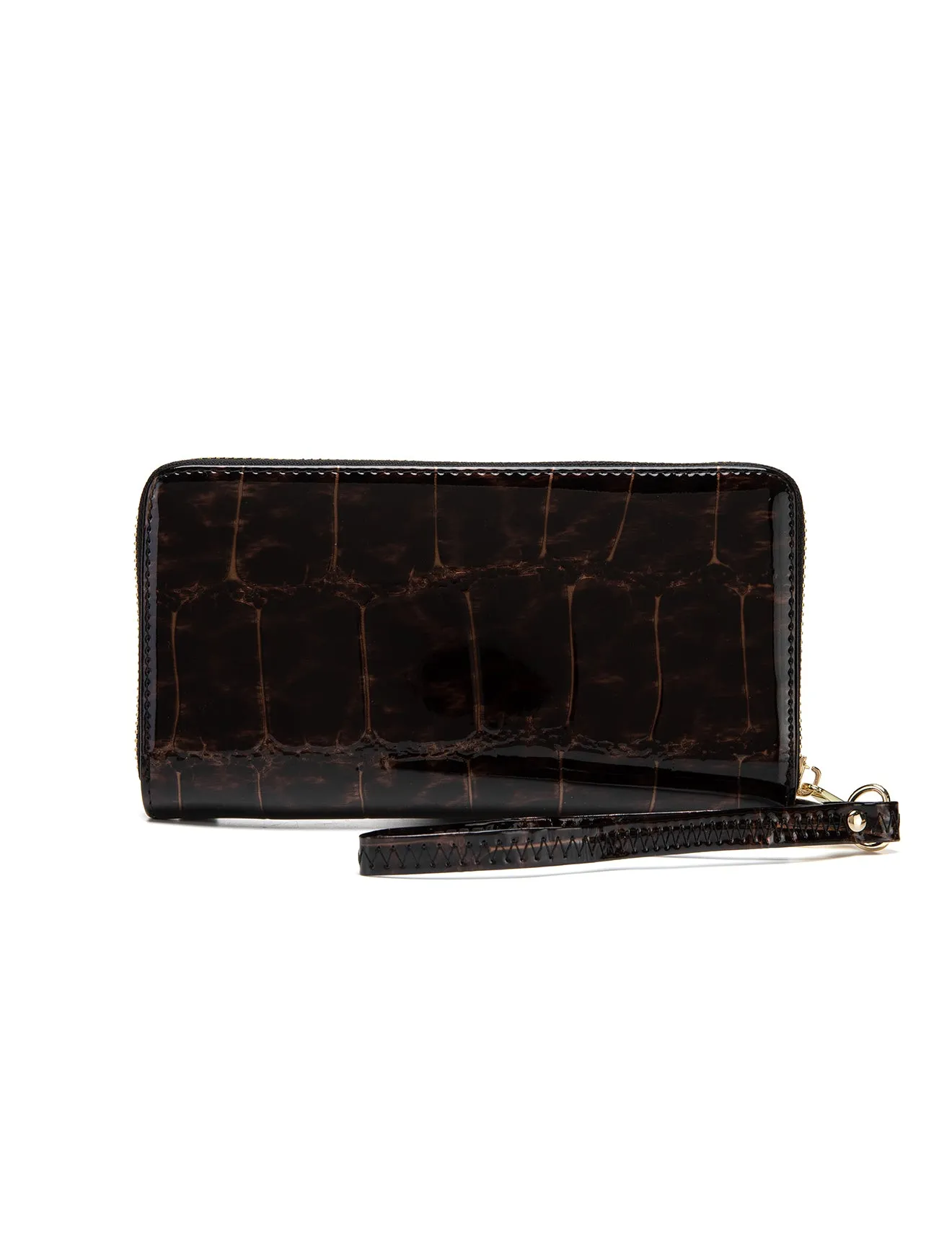 LEOPARD ZIP AROUND  PATENT LEATHER WALLET WITH RFID- WH716