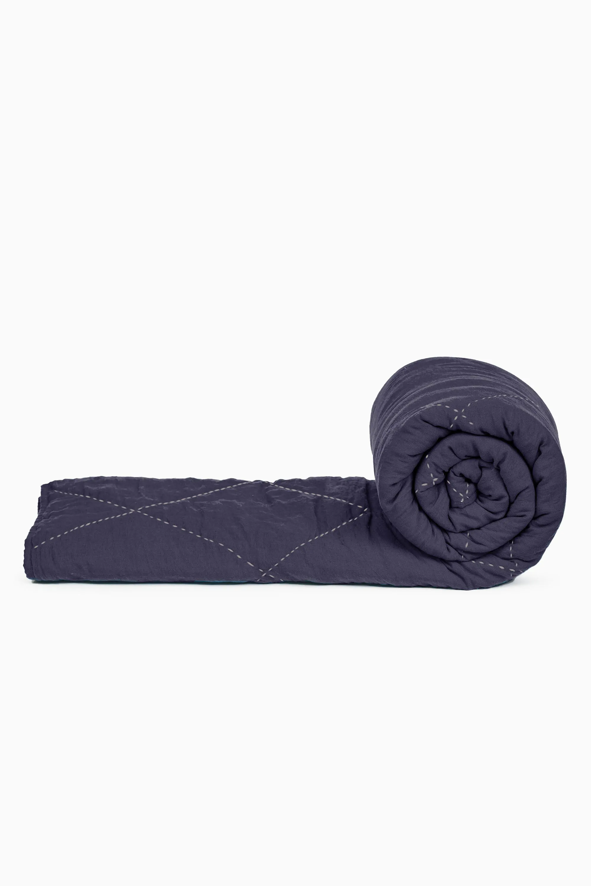 Linen Vibrant Hand Quilted Quilt-Indigo Blue
