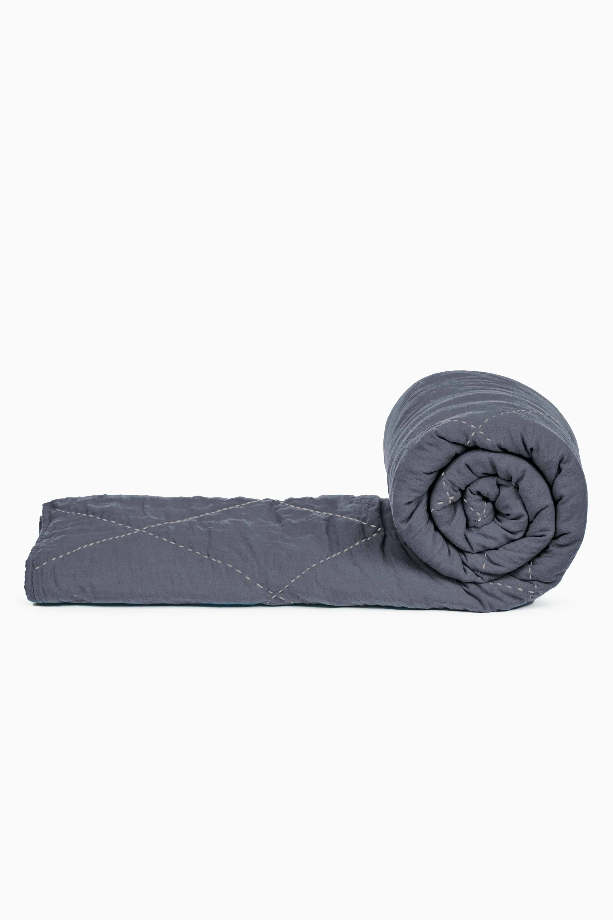 Linen Vibrant Hand Quilted Quilt-Indigo Blue