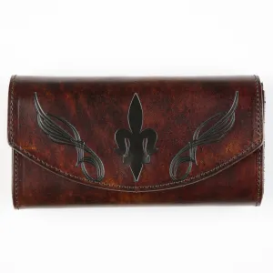 LO702A-199  Antique Finish Ladies Organizer Wallet- Fleur De Lys