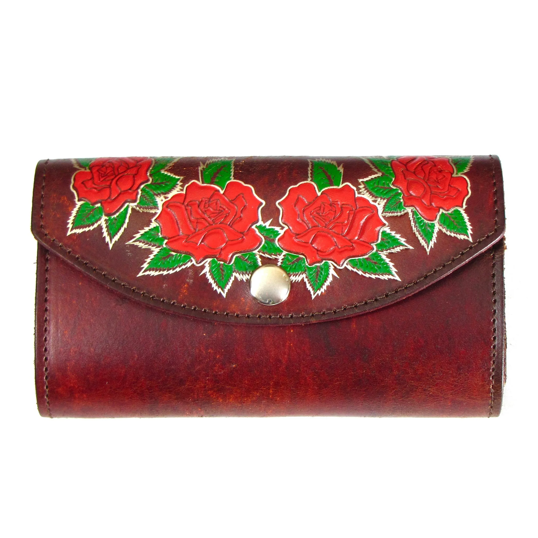 LO703A  Antique Finish Ladies Organizer Wallet- Roses