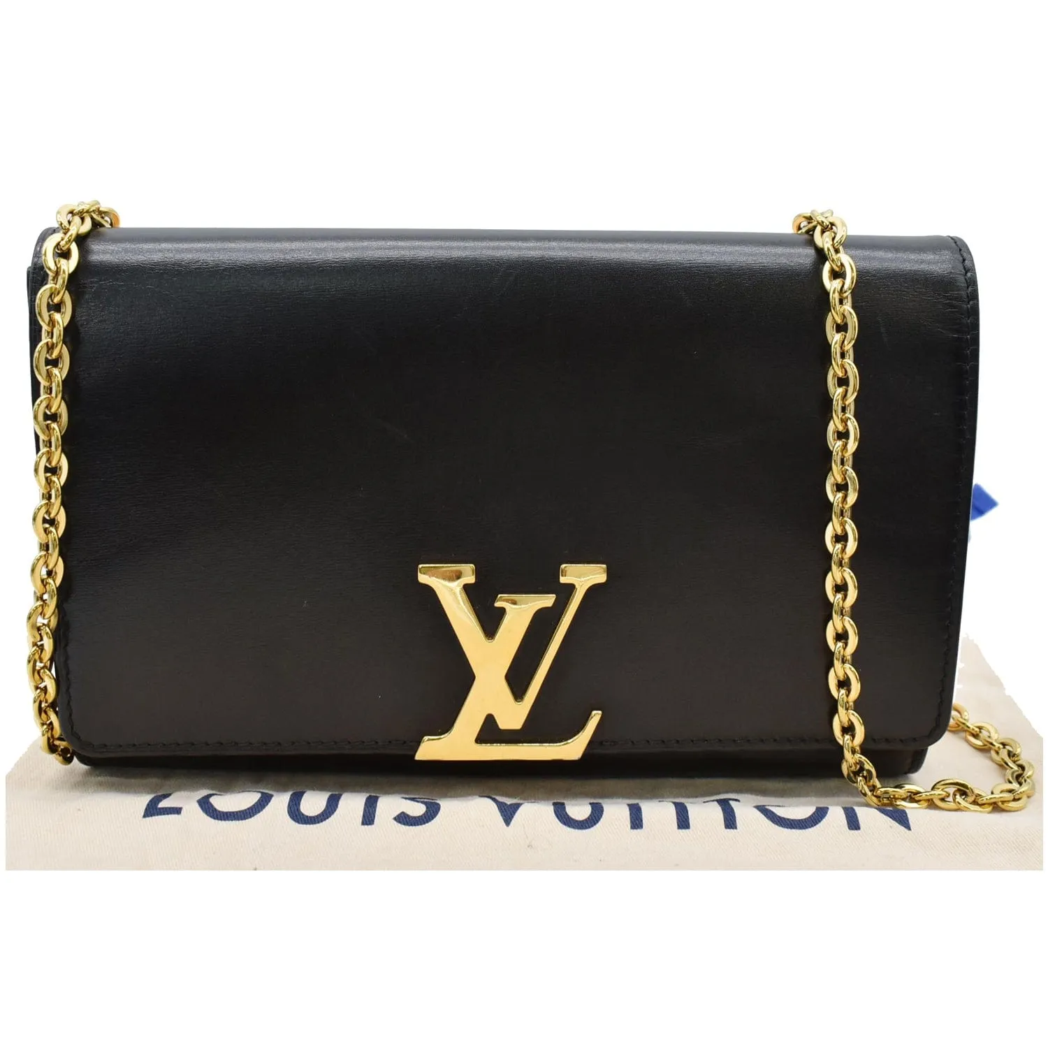 LOUIS VUITTON Chain Louise GM Calfskin Leather Shoulder Bag Black