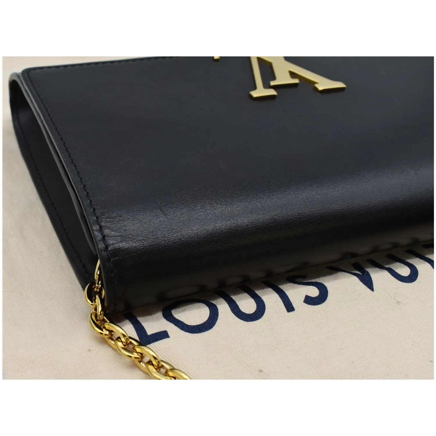 LOUIS VUITTON Chain Louise GM Calfskin Leather Shoulder Bag Black