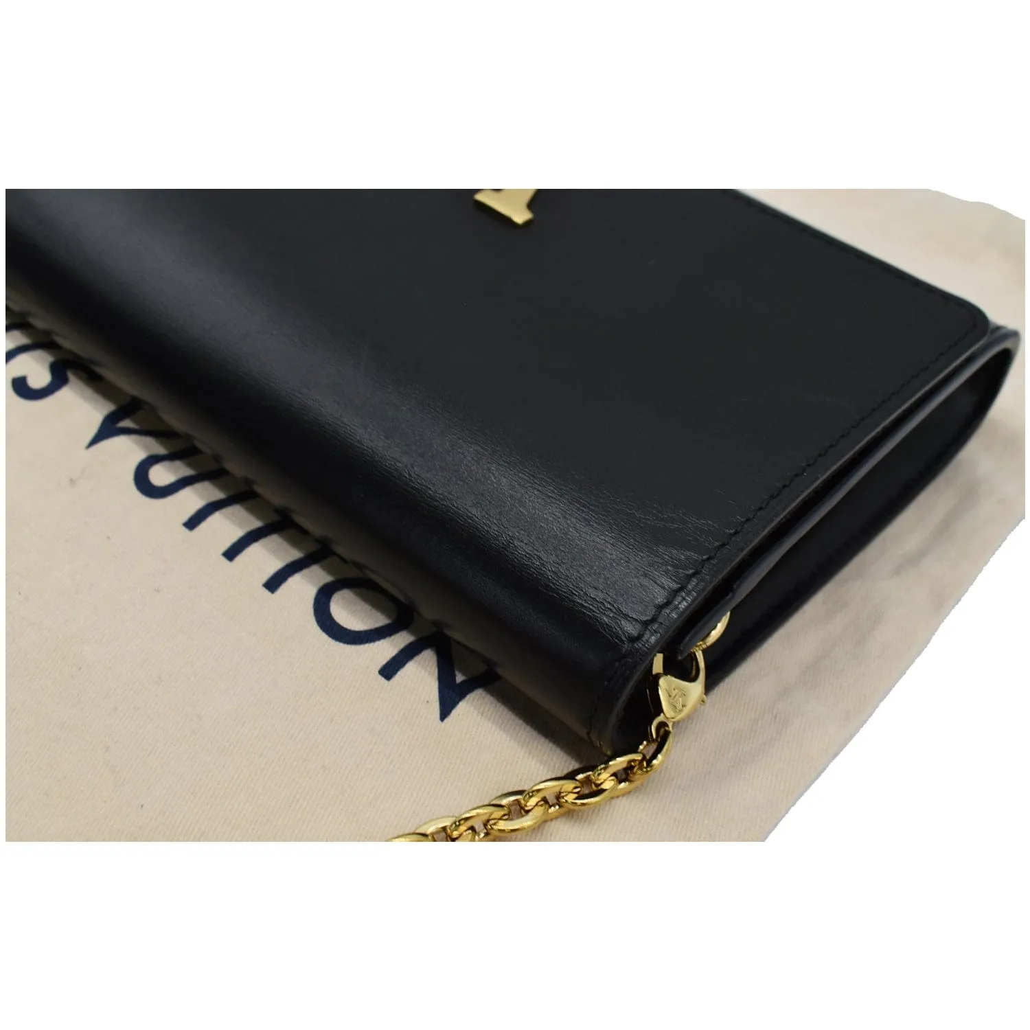 LOUIS VUITTON Chain Louise GM Calfskin Leather Shoulder Bag Black