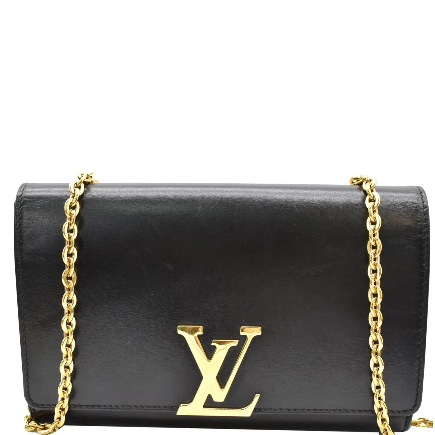 LOUIS VUITTON Chain Louise GM Calfskin Leather Shoulder Bag Black