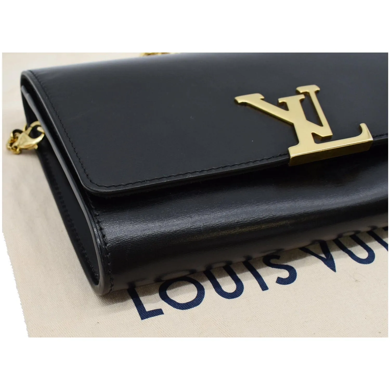 LOUIS VUITTON Chain Louise GM Calfskin Leather Shoulder Bag Black