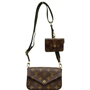 LOUIS VUITTON Felicie Strap & Go Pochette Monogram Canvas Crossbody Bag Khaki Green