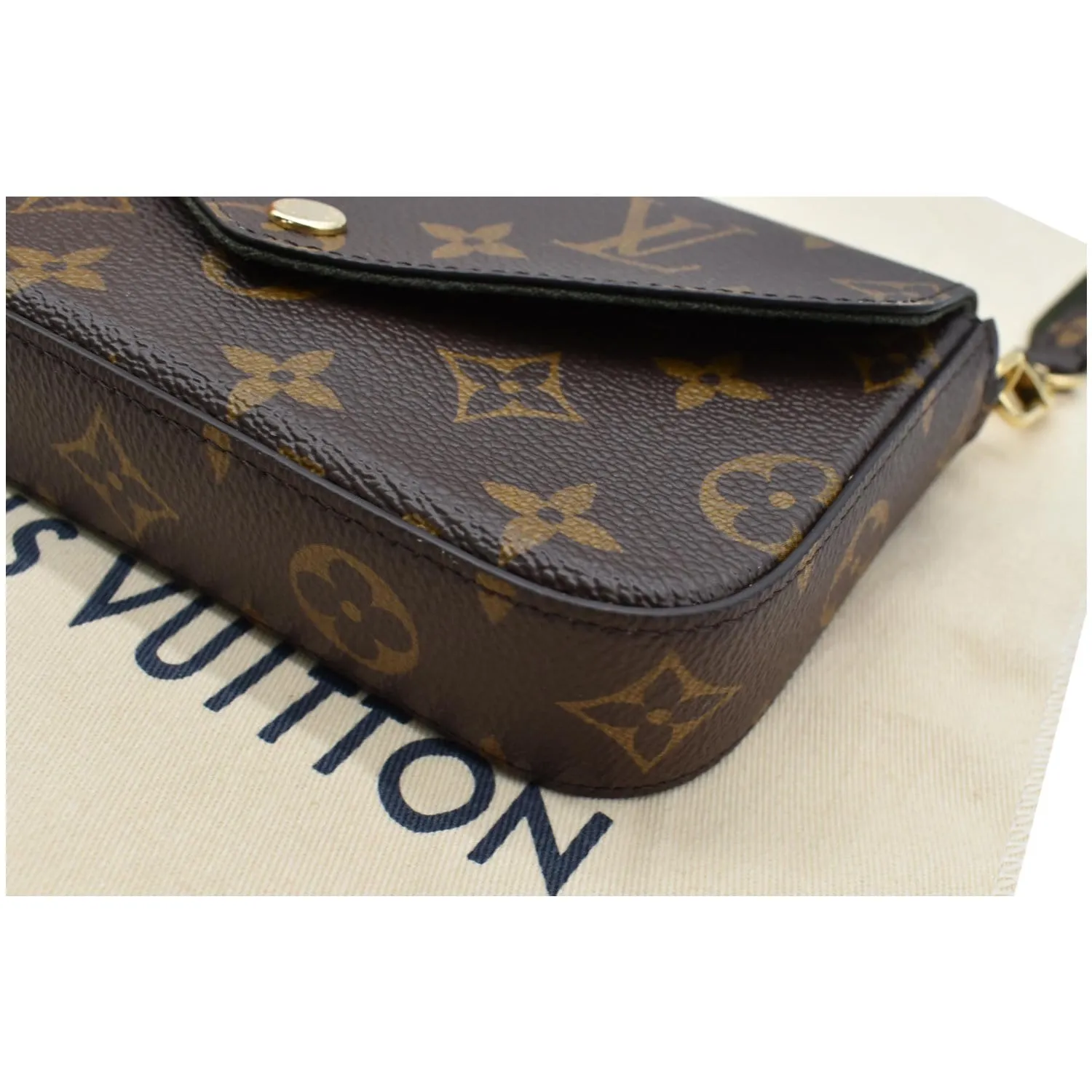 LOUIS VUITTON Felicie Strap & Go Pochette Monogram Canvas Crossbody Bag Khaki Green