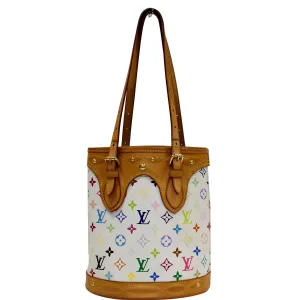 LOUIS VUITTON Fringe Bucket Monogram Multicolor Shoulder Bag White