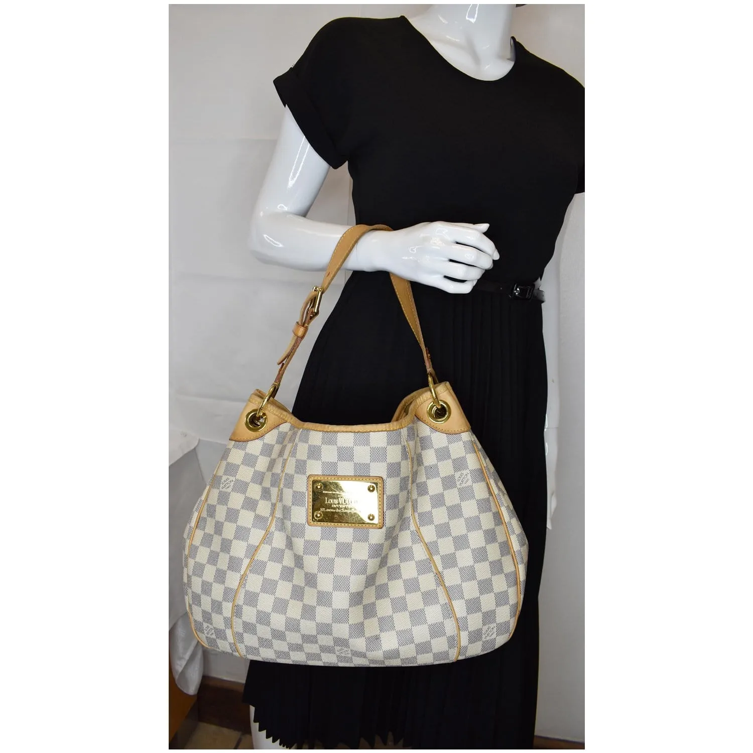 LOUIS VUITTON Galliera PM Damier Azur Shoulder Bag White