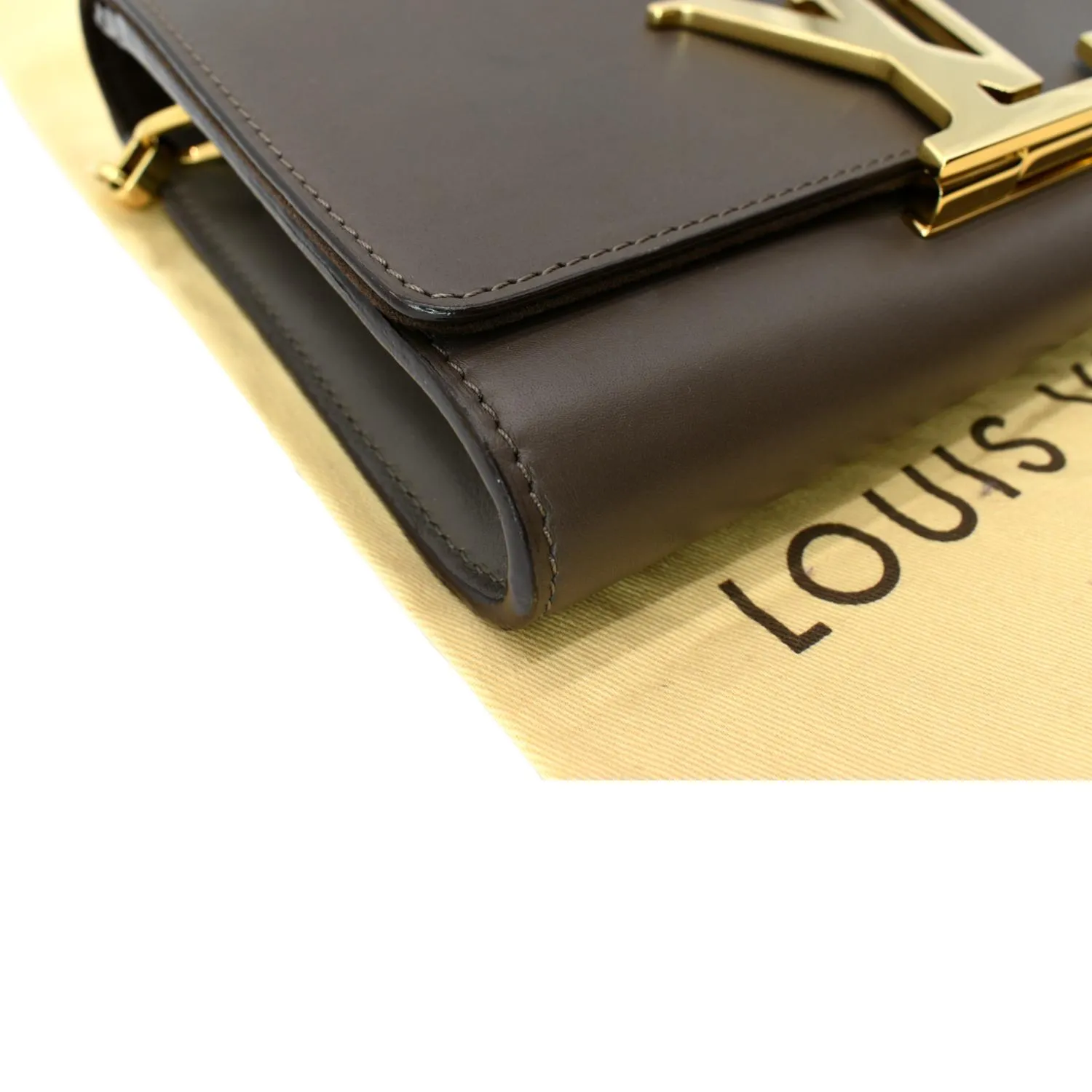LOUIS VUITTON Louise Calfskin Leather Chain Shoulder Bag Taupe Brown