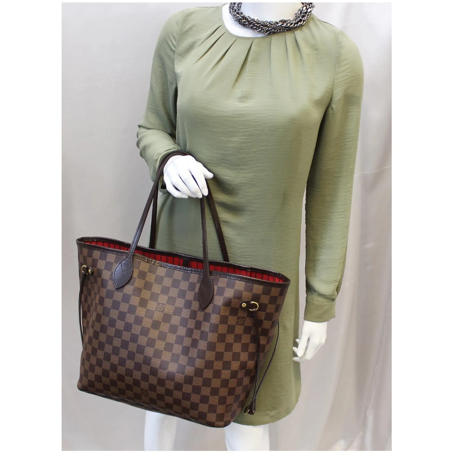 LOUIS VUITTON Neverfull MM Damier Ebene Tote Shoulder Bag Brown