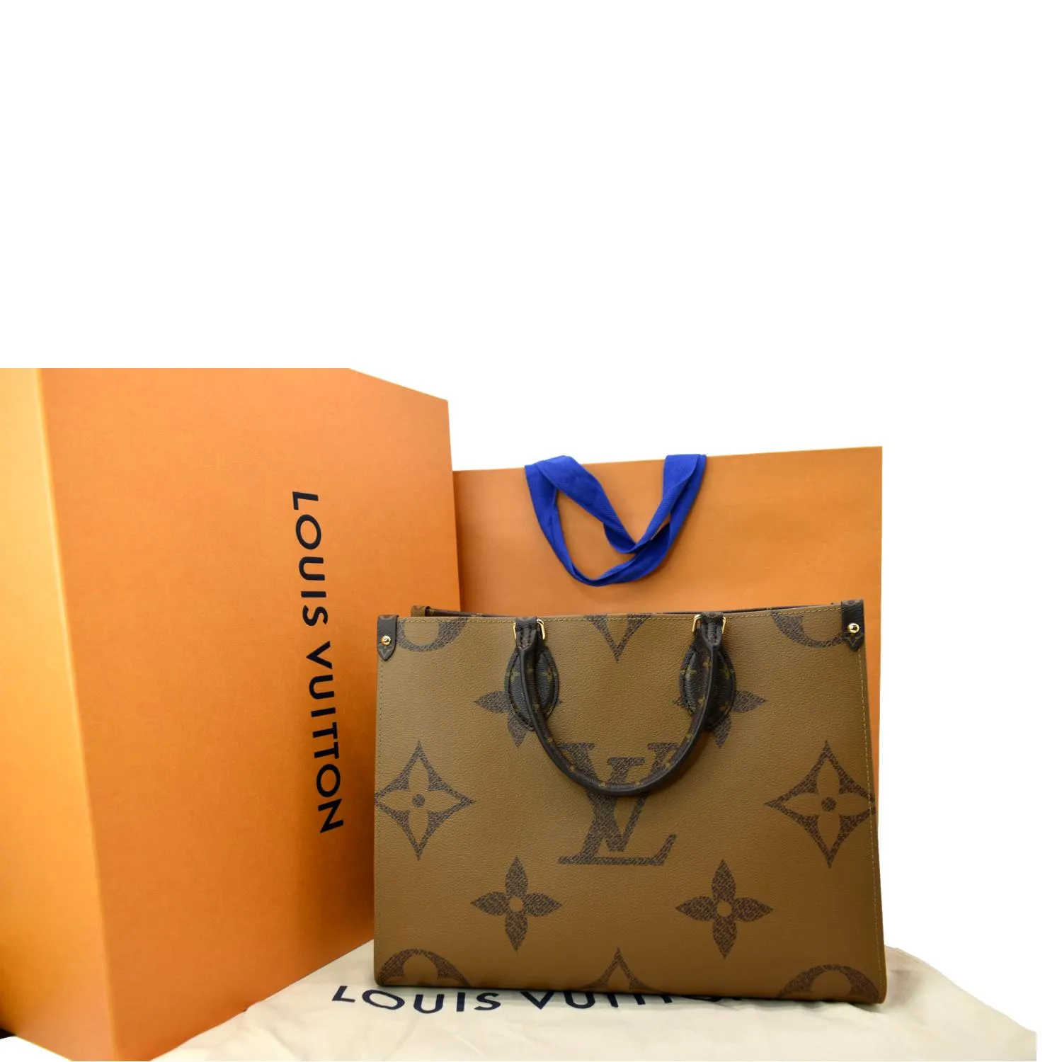 LOUIS VUITTON Onthego MM Giant Monogram Canvas Tote Shoulder Bag Brown