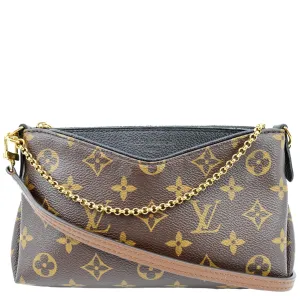 LOUIS VUITTON Pallas Monogram Canvas Clutch Crossbody Bag Brown