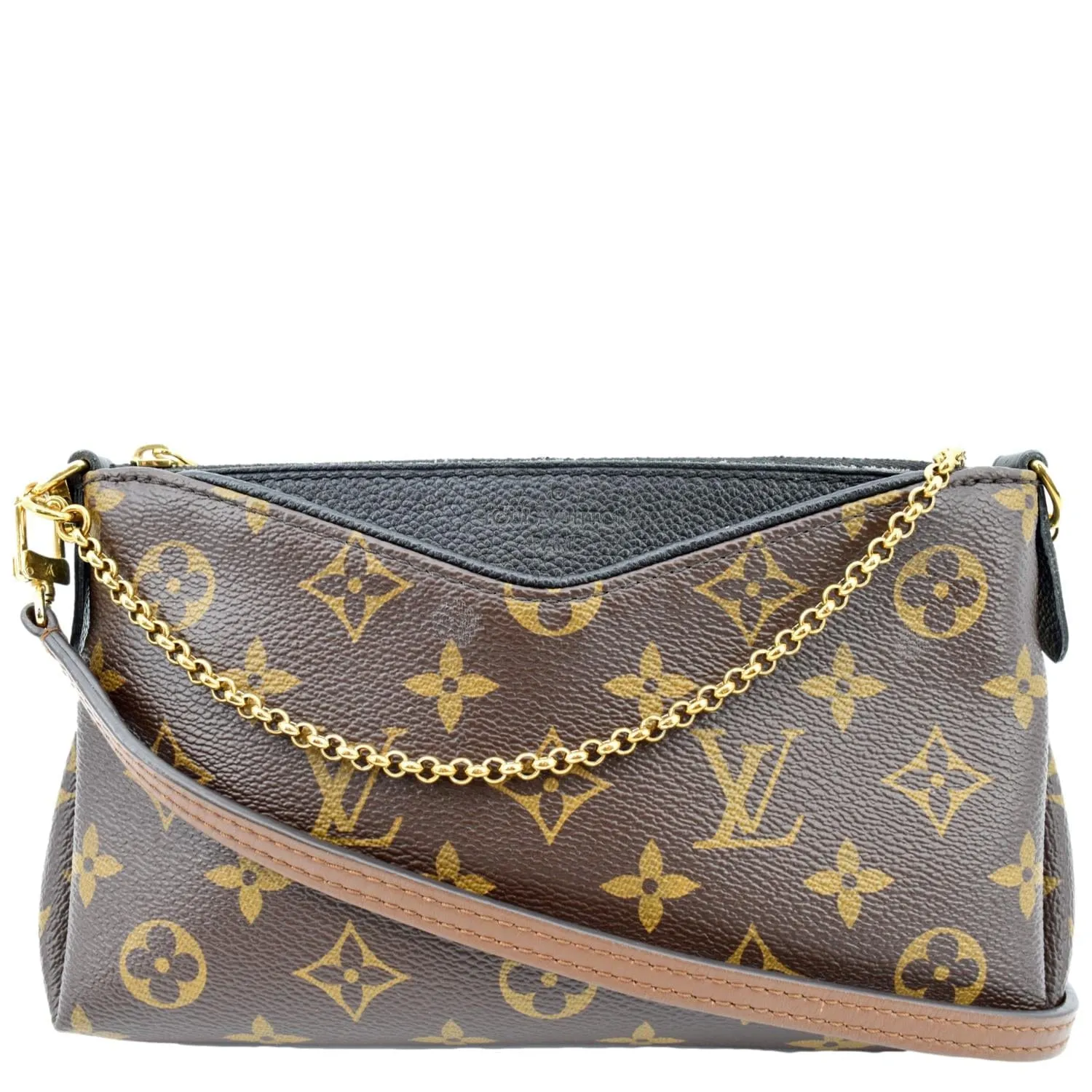 LOUIS VUITTON Pallas Monogram Canvas Clutch Crossbody Bag Brown
