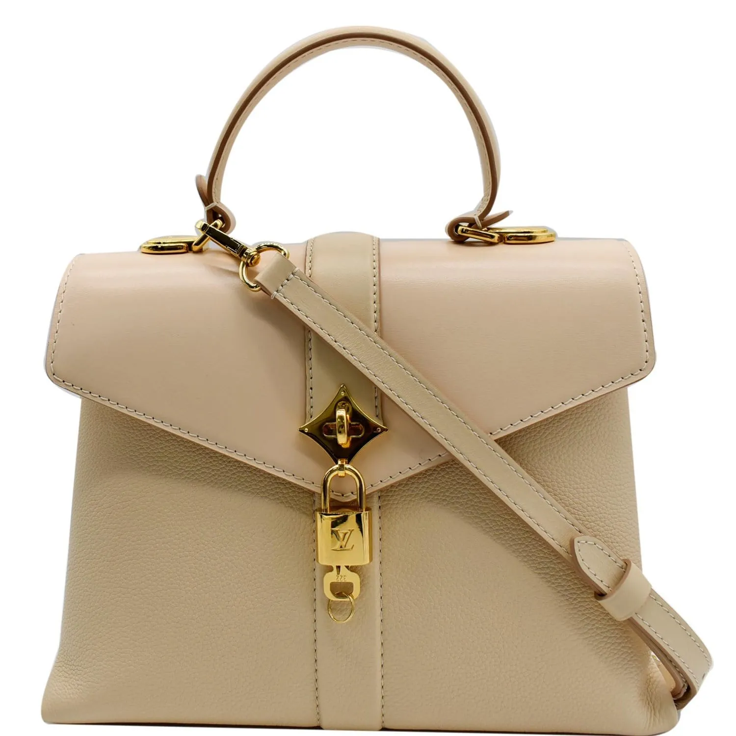 LOUIS VUITTON Rose Des Vents PM Grained Leather Top Handle Crossbody Bag Creme