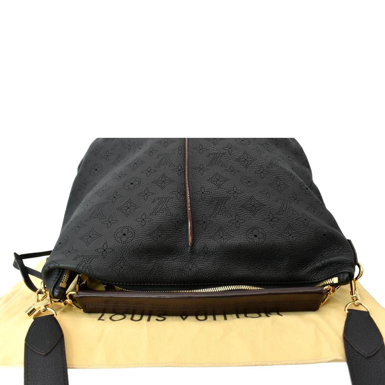 Louis Vuitton Selene MM Mahina Leather Tote Shoulder Bag Black Noir