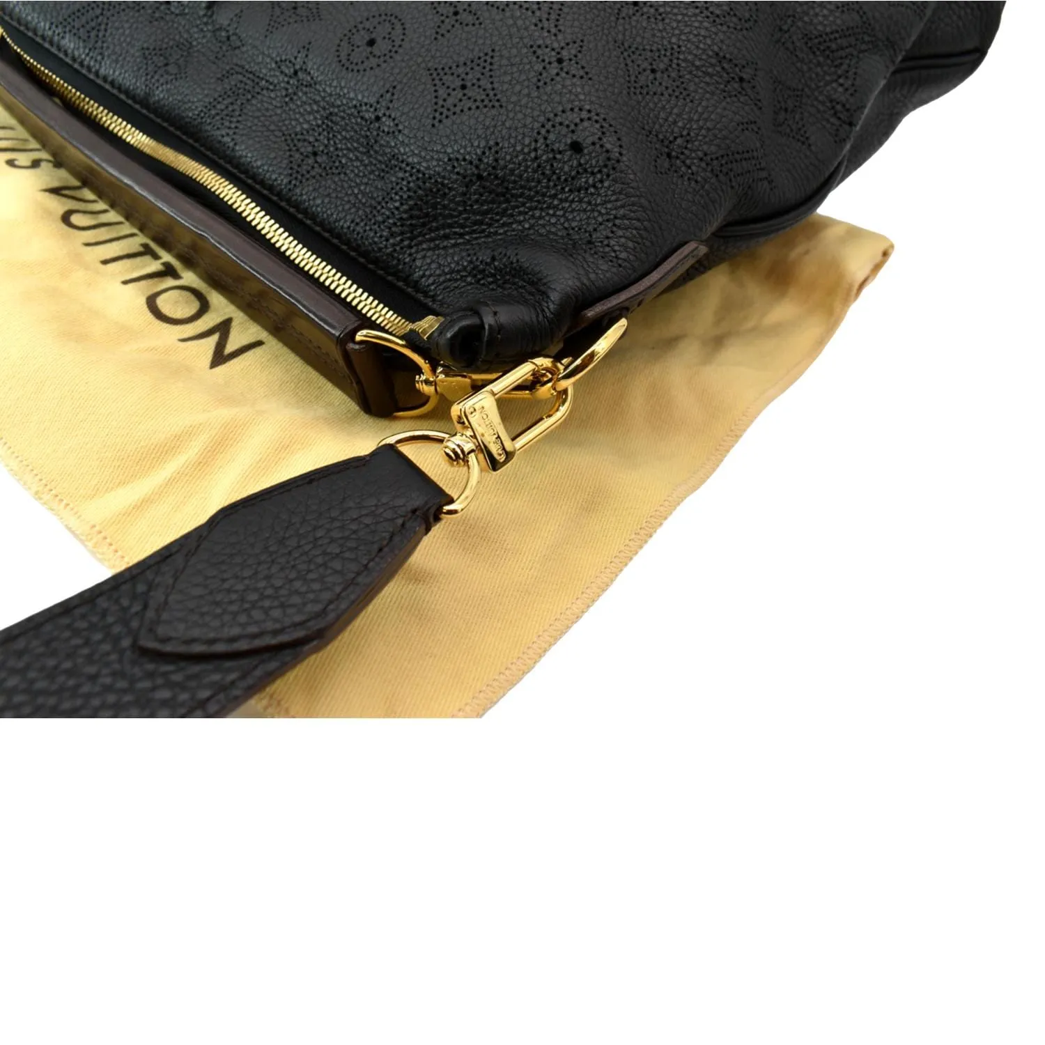 Louis Vuitton Selene MM Mahina Leather Tote Shoulder Bag Black Noir