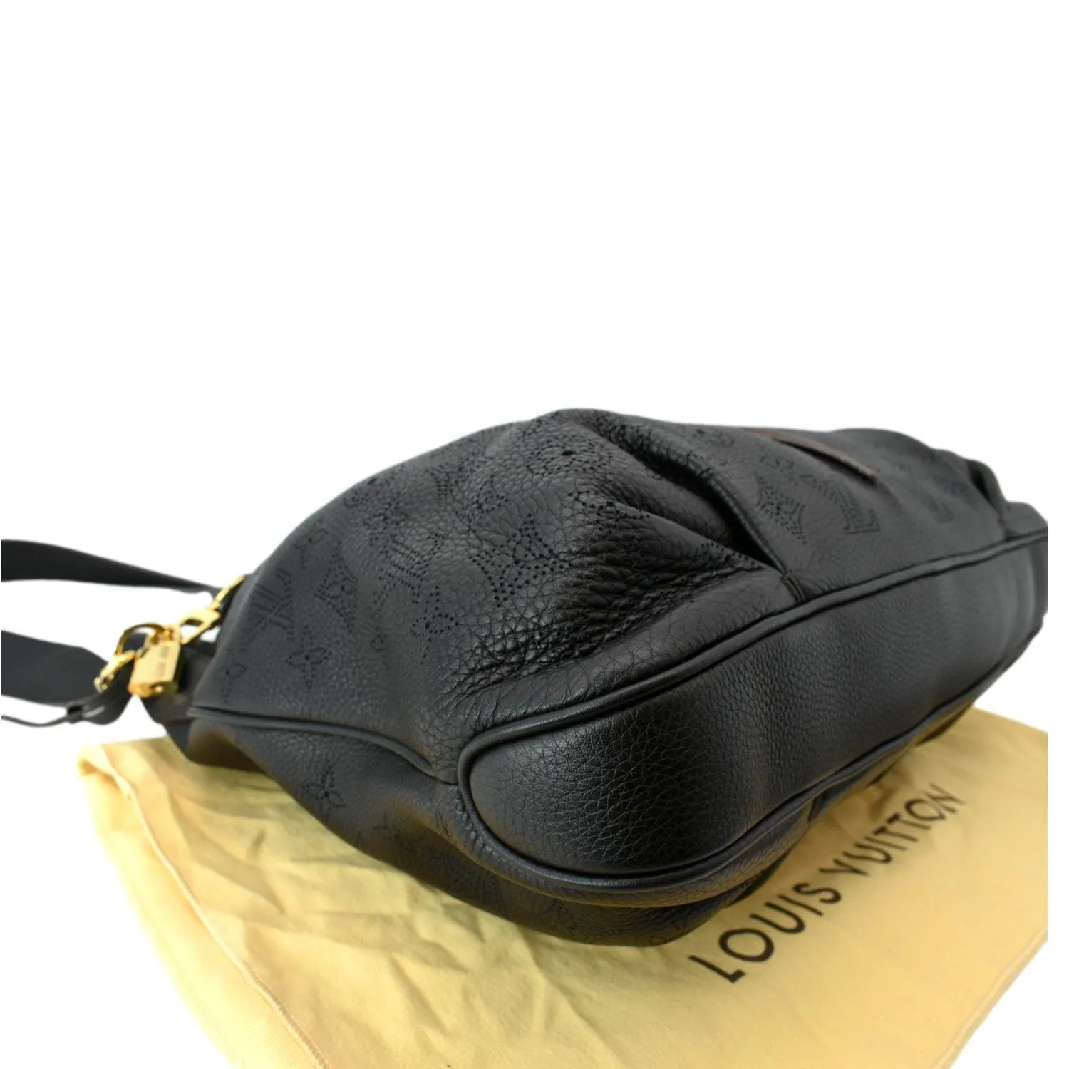 Louis Vuitton Selene MM Mahina Leather Tote Shoulder Bag Black Noir