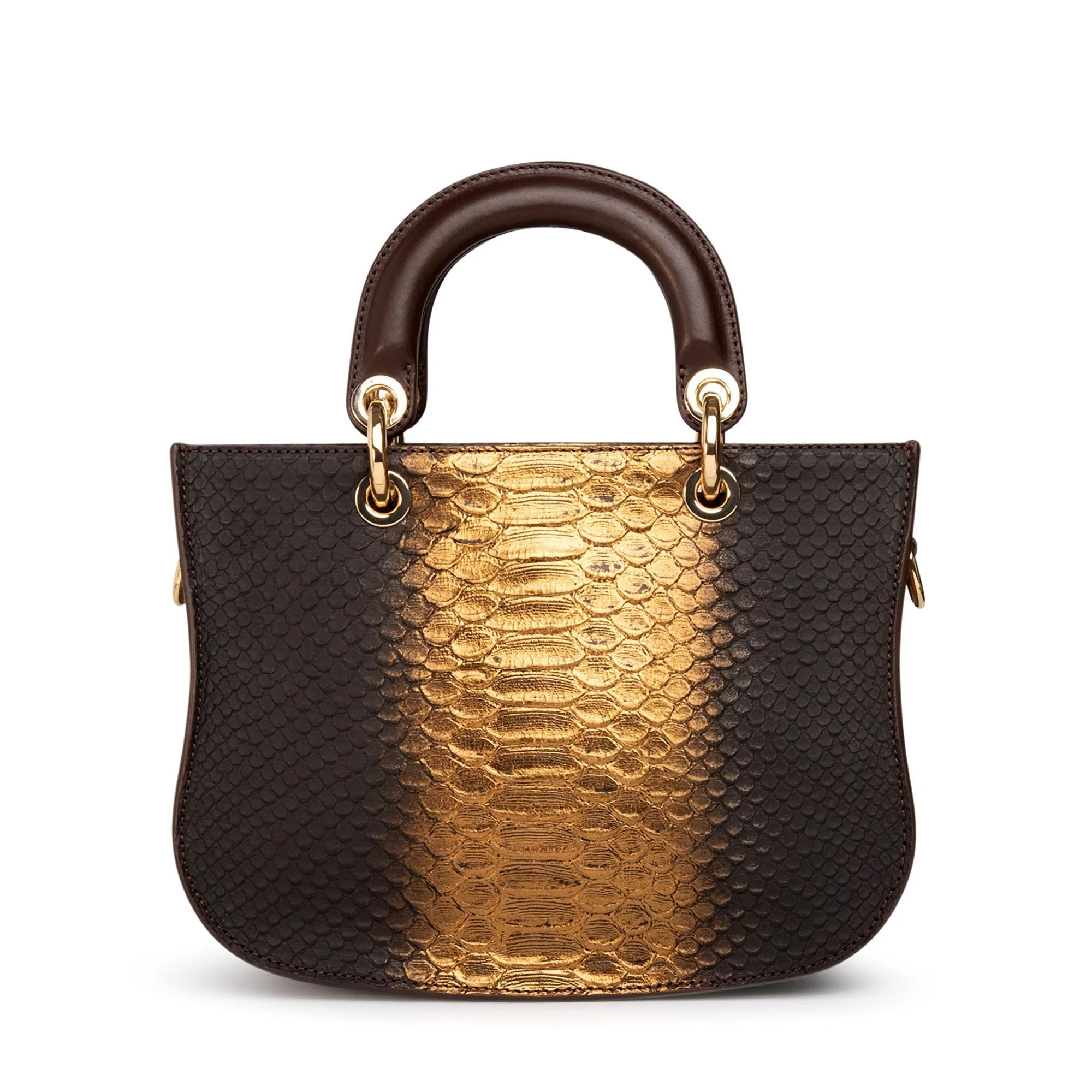 Mademoiselle Satchel: Designer Crossbody Bag in Gold Snakeskin