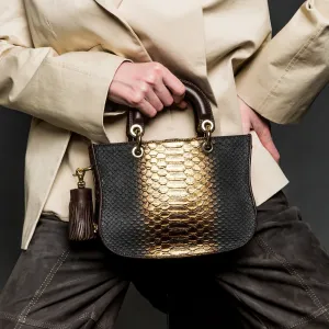 Mademoiselle Satchel: Designer Crossbody Bag in Gold Snakeskin