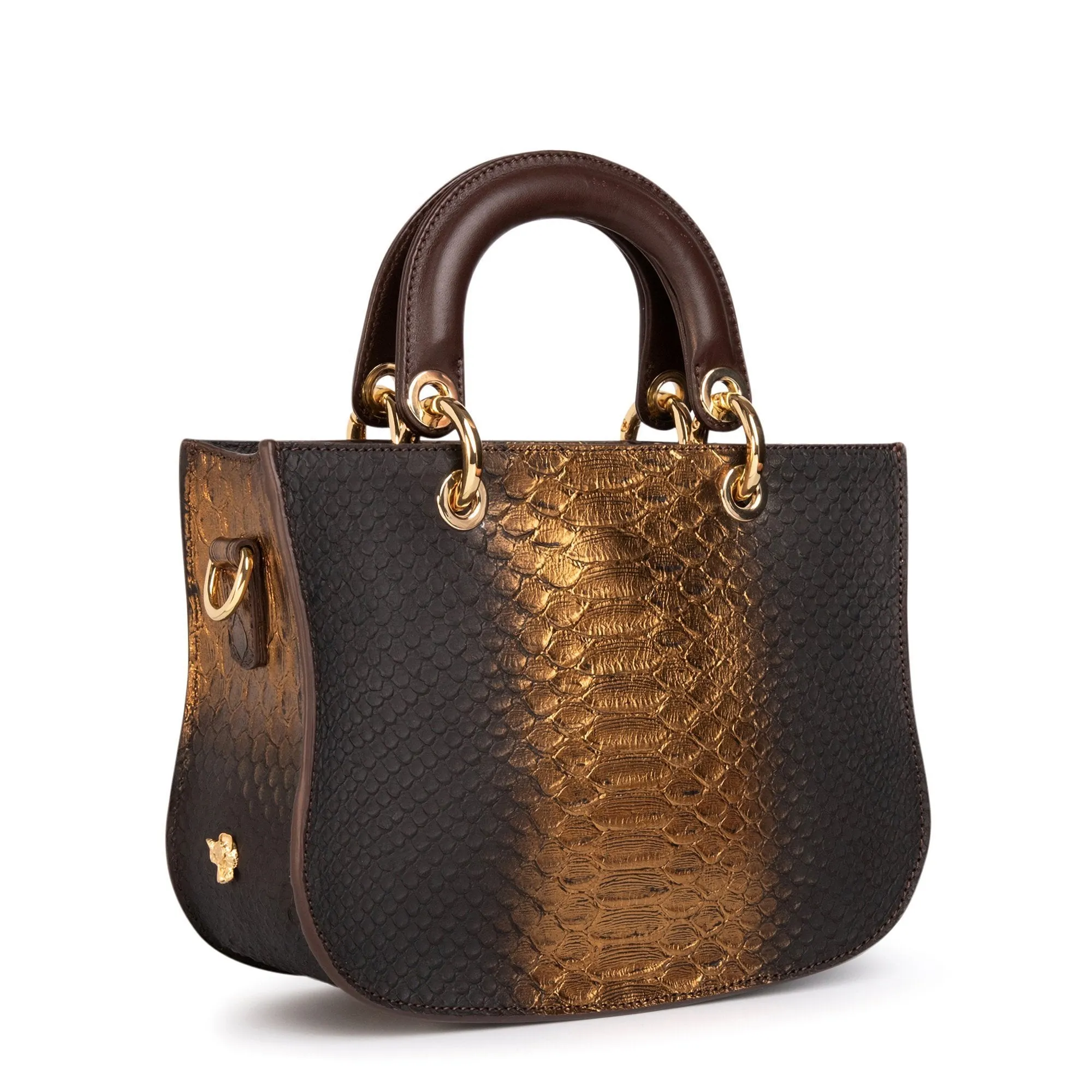 Mademoiselle Satchel: Designer Crossbody Bag in Gold Snakeskin