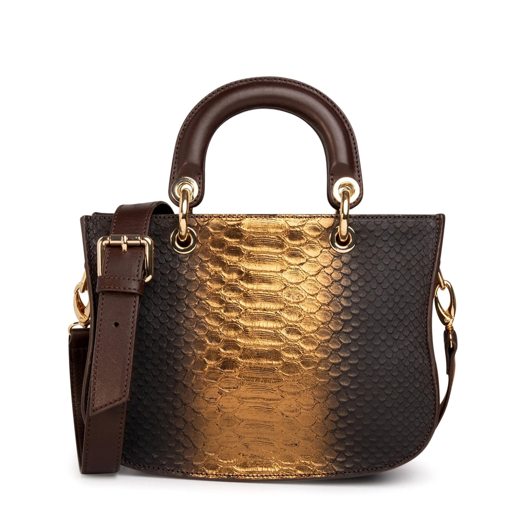 Mademoiselle Satchel: Designer Crossbody Bag in Gold Snakeskin