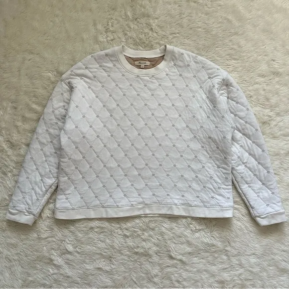 Madewell Sweater Quilted Swing Sweatshirt Cropped Pullover Antique Cream L