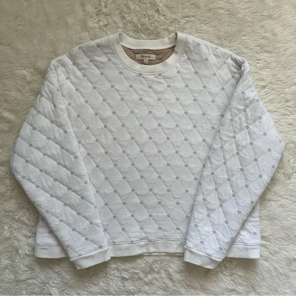 Madewell Sweater Quilted Swing Sweatshirt Cropped Pullover Antique Cream L